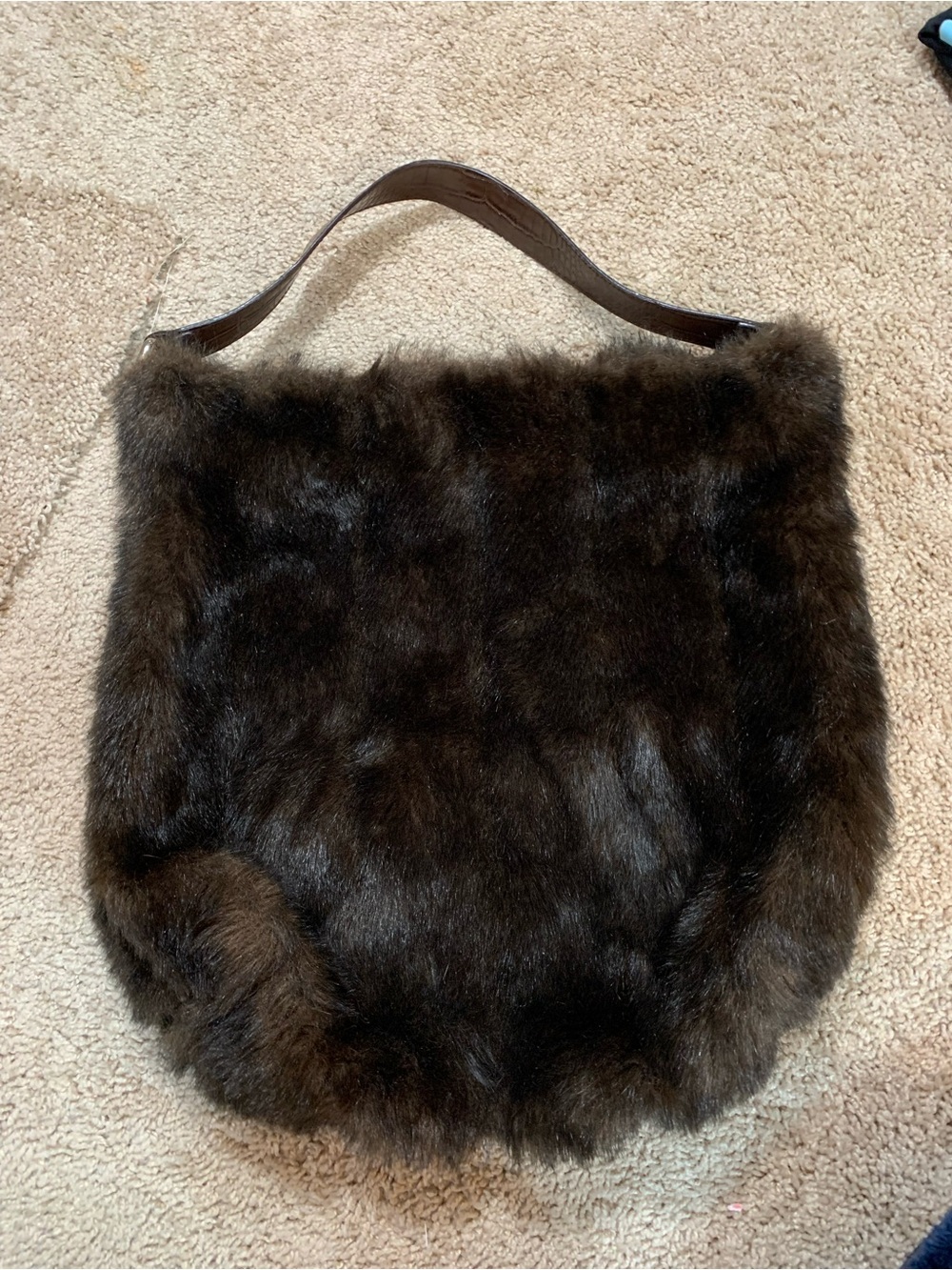 Vintage Y2K Plush Faux Fur Tote Bag in Dark Brown
